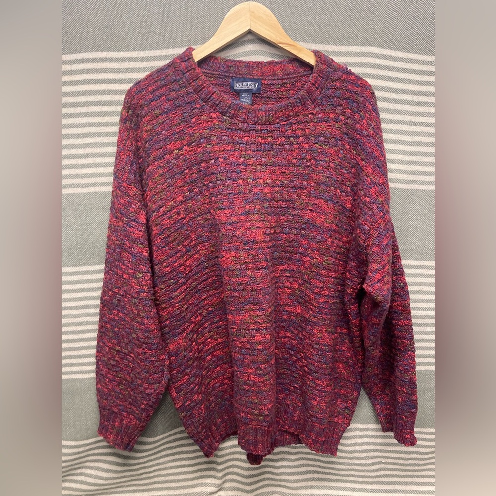 Lands End Marled Cotton Red Sweater Size XL